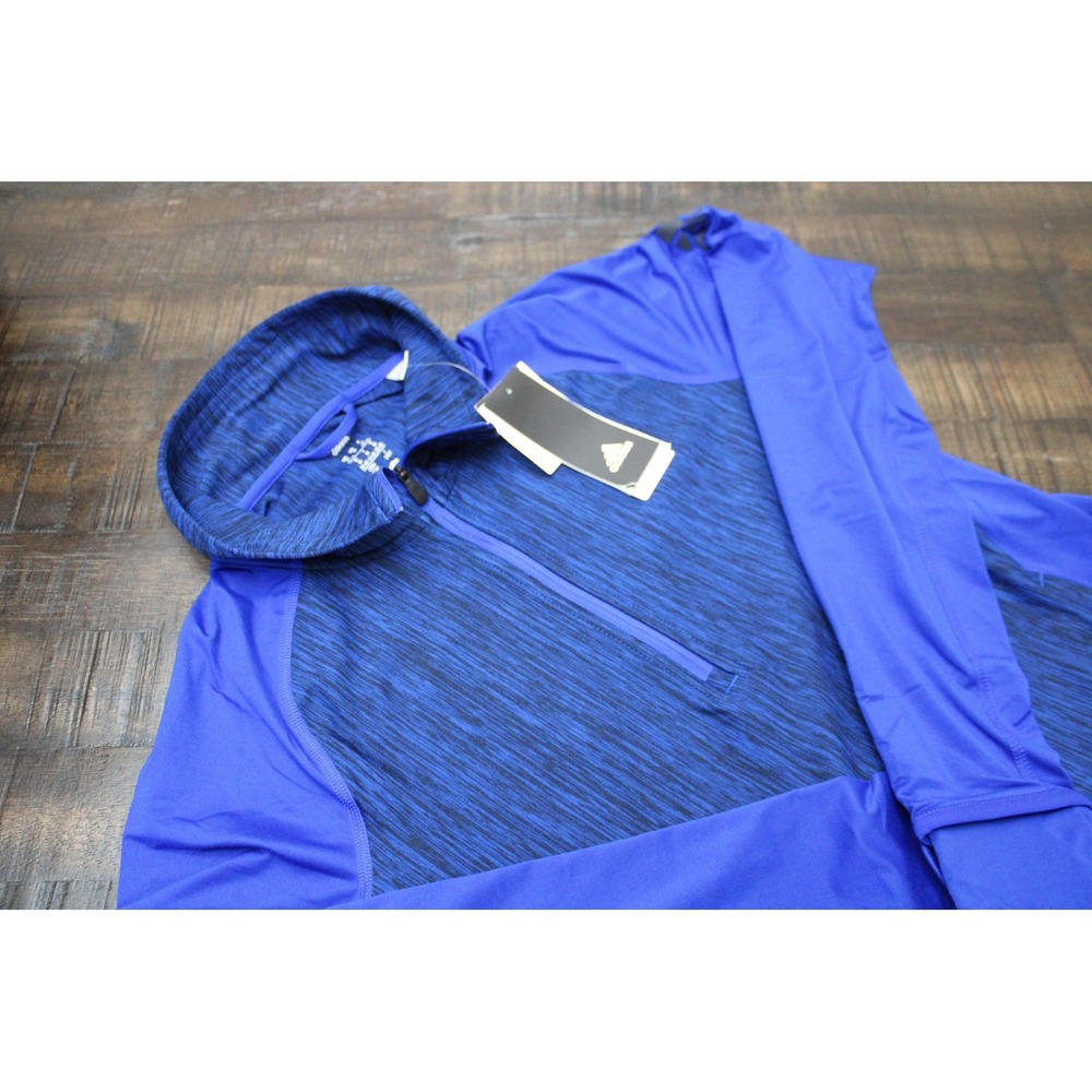 Adidas Womens Medium Blue Climalite Quarter Zip Hooded Running Training Shirt